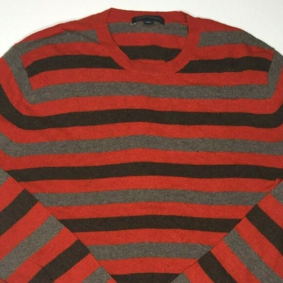 Banana Republic Mens Rust Brown Gray Striped Wool Cashmere Sweater Size Large - Picture 1 of 9